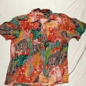 Jams World Ka'u Abstract Tropical Floral Button Down Shirt Mens Medium Honolulu